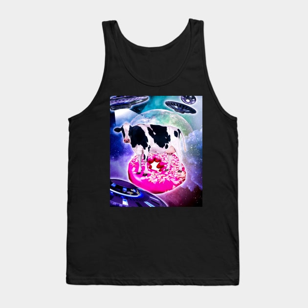 Cow Riding Doughnut In Space With Ufo Tank Top by Random Galaxy